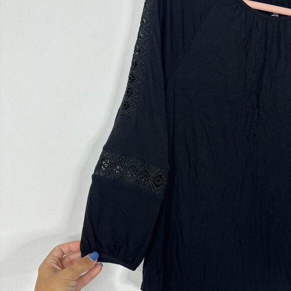 2/$30 LOFT Lace Trimmed Peasant Blouse Long Sleeve Black Small #A0332 TRB2 - Picture 5 of 9